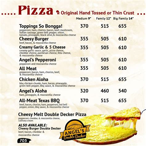 Menu at Angel's Pizza .